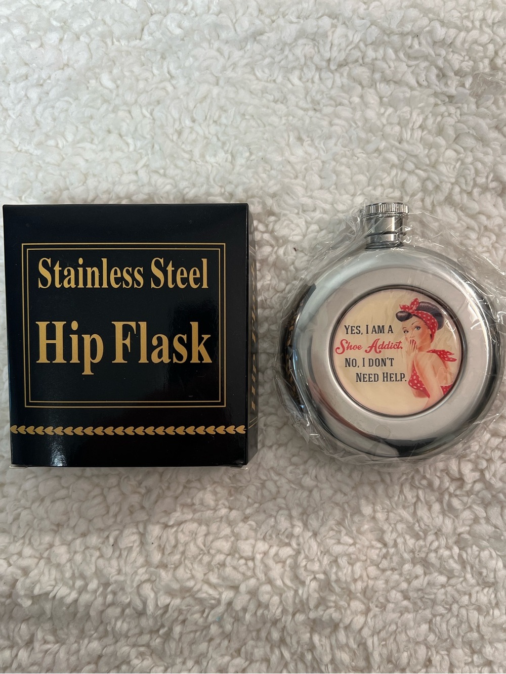 Lucy Lu "Yes I Am a Shoe" Stainless Steel 5 Oz. Flask with Screw On/Off Top